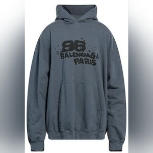 Balenciaga Spray Logo Hoodie In Slate Blue Size M